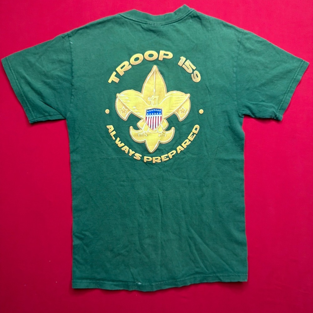 Vintage Hanes Boy Scouts Troop 159 T-Shirt‎ Green Mens Small Always Prepared BSA